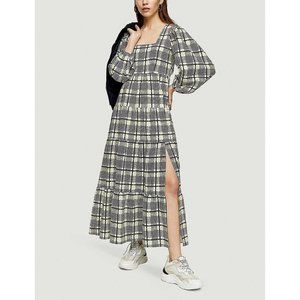 Topshop plaid prairie peasant green gingham dress puff sleeve Ganni